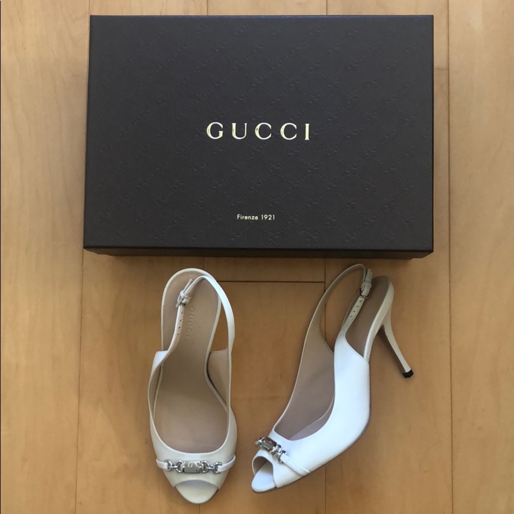 NWT Gucci White Peep Toe Sling Back Pump